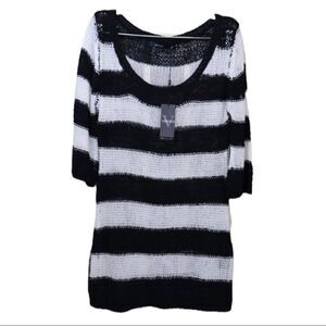 Vertigo Black & White Stripe Loose Open Knit Tunic Sweater Size M New